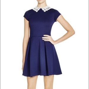 AQUA Navy Blue with lace collar dress